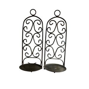 Elegant Black Metal Wrought Iron Wall Sconces Candle Holders Set of 2